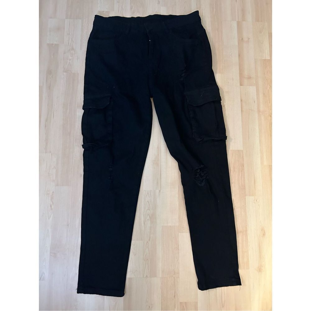 Mens Distressed Pants Techwear Streetwear Cargo Hip-Hop 36/29